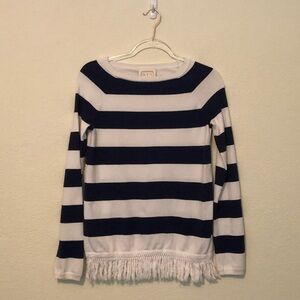 Sail to Sable Striped Fringe Crewneck Sweater XXS